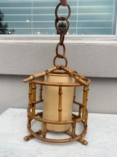 French Mid-Century Rattan Lantern Pendant Louis Sognot, circa 1950