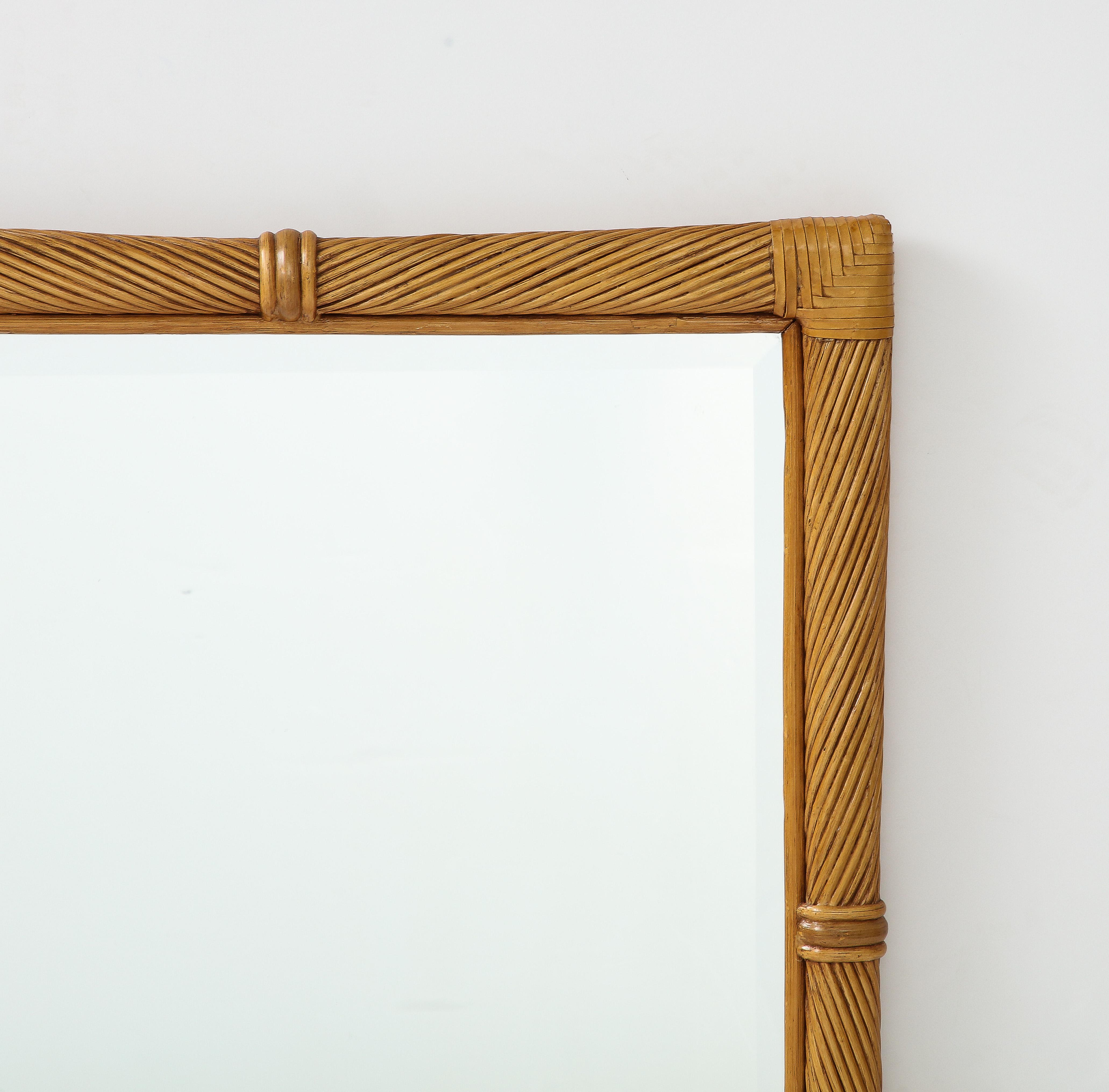 Mid-Century Modern French Midcentury Split Reed, Rattan Mirror