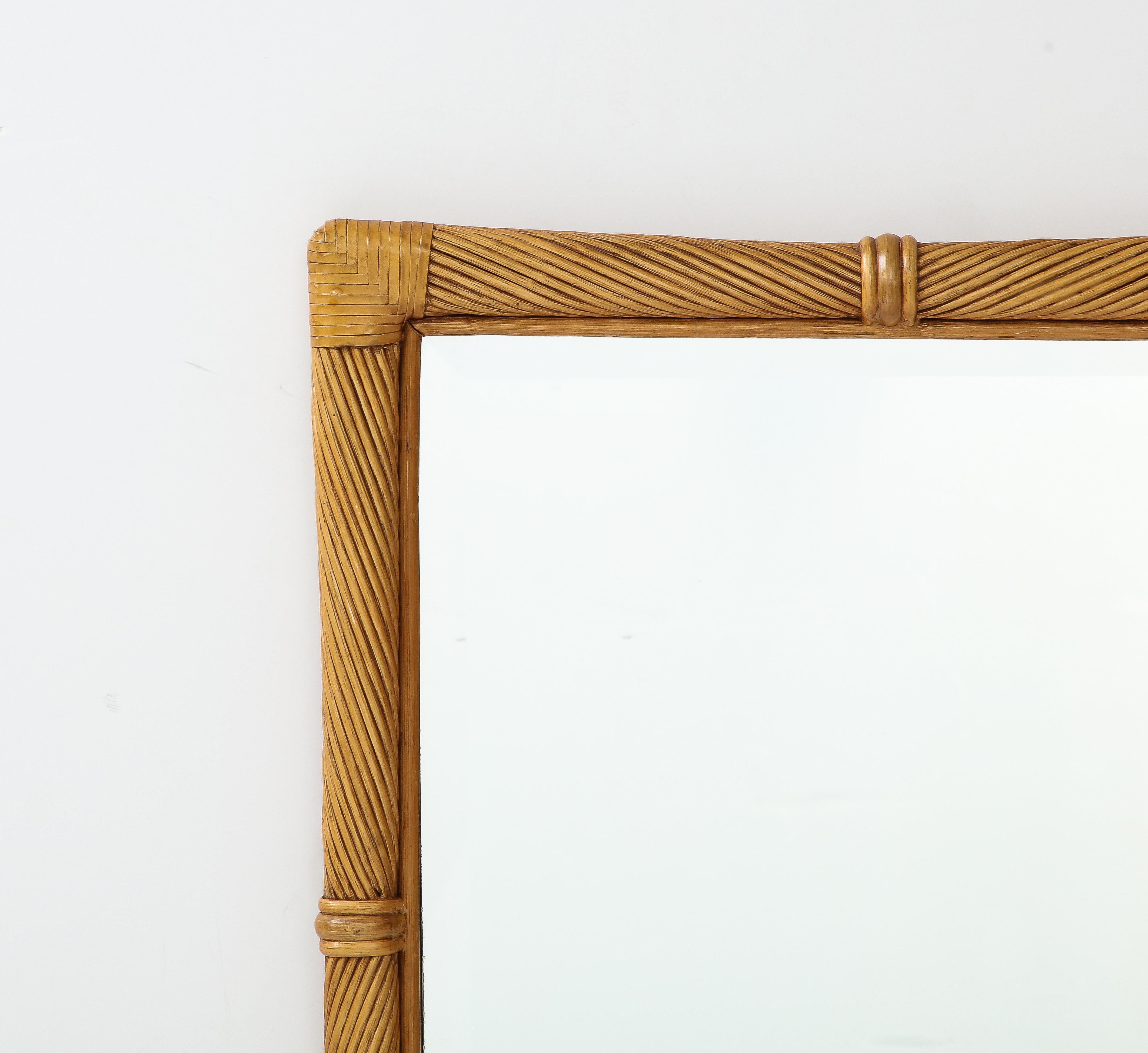 Hand-Crafted French Midcentury Split Reed, Rattan Mirror
