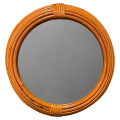 French Mid-Century Rattan Wall Mirror, Made in France Circa 1960