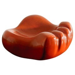Vintage French Mid Century Red Ceramic "Bear Hand" Ashtray Bowl by Georges Jouve, 1950s 
