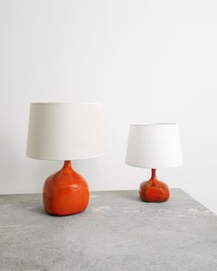 Lampade da tavolo francesi di metà secolo in ceramica rossa di Jacques and Dani Ruelland, anni '60