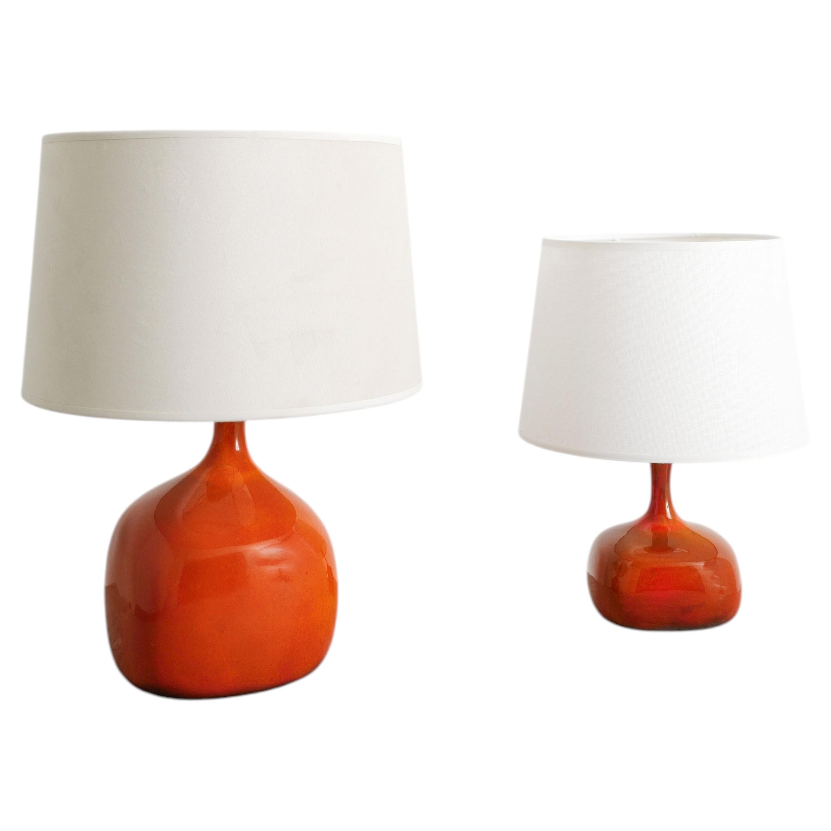 French Mid Century Red Ceramic Table Lamps by Jacques & Dani Ruelland, 1960s