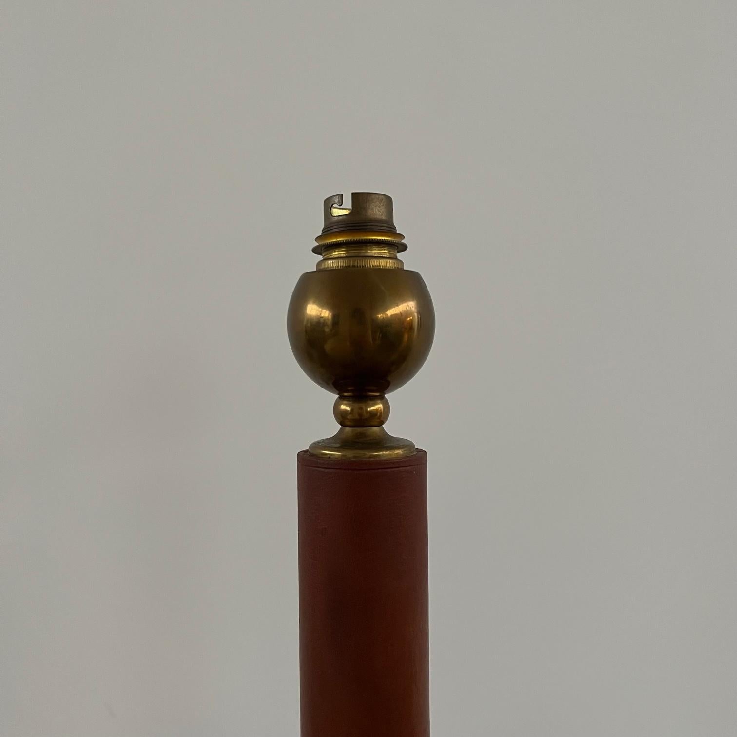 20th Century French Mid-Century Red Leather and Brass Table Lamp