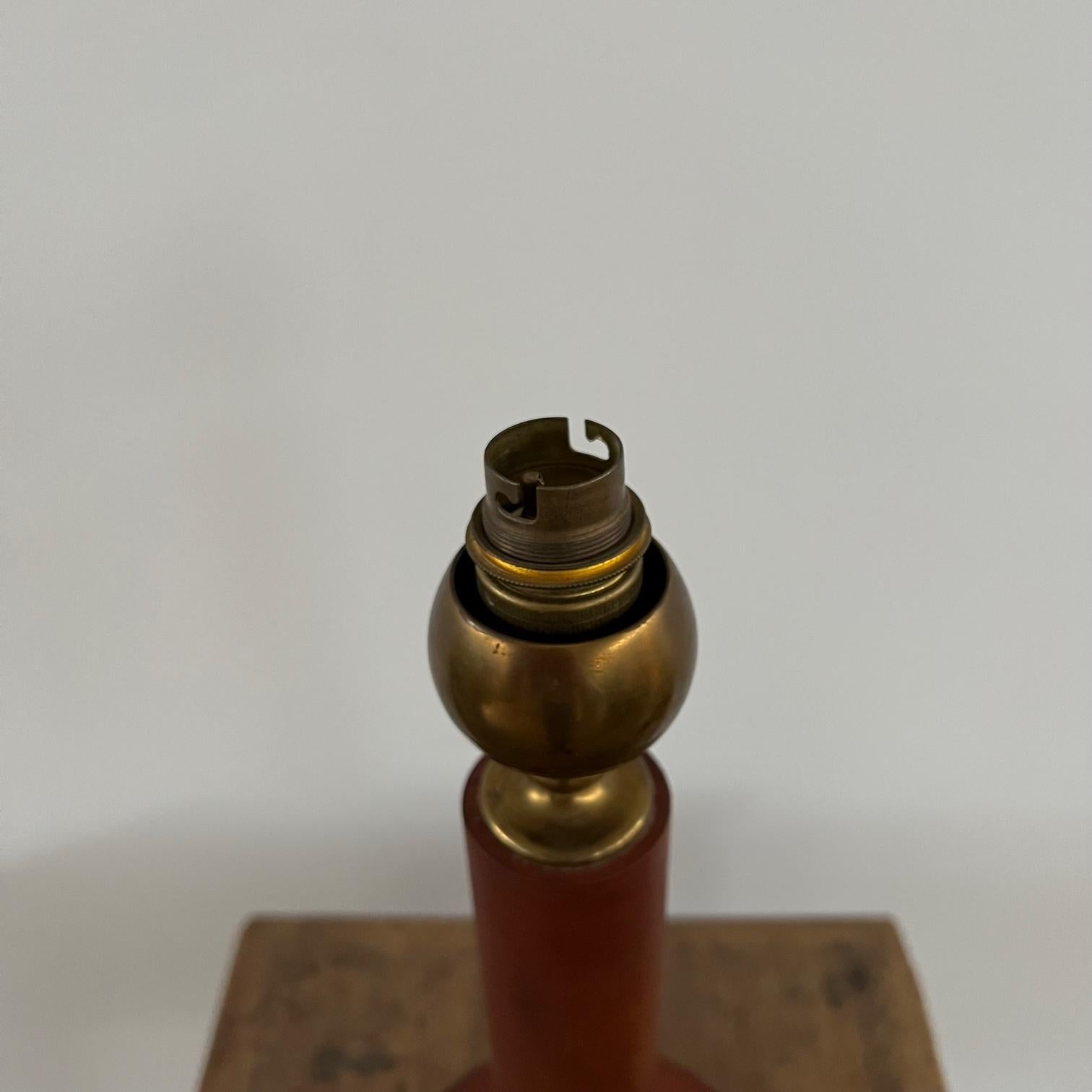 French Mid-Century Red Leather and Brass Table Lamp 4