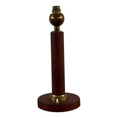 French Mid-Century Red Leather and Brass Table Lamp