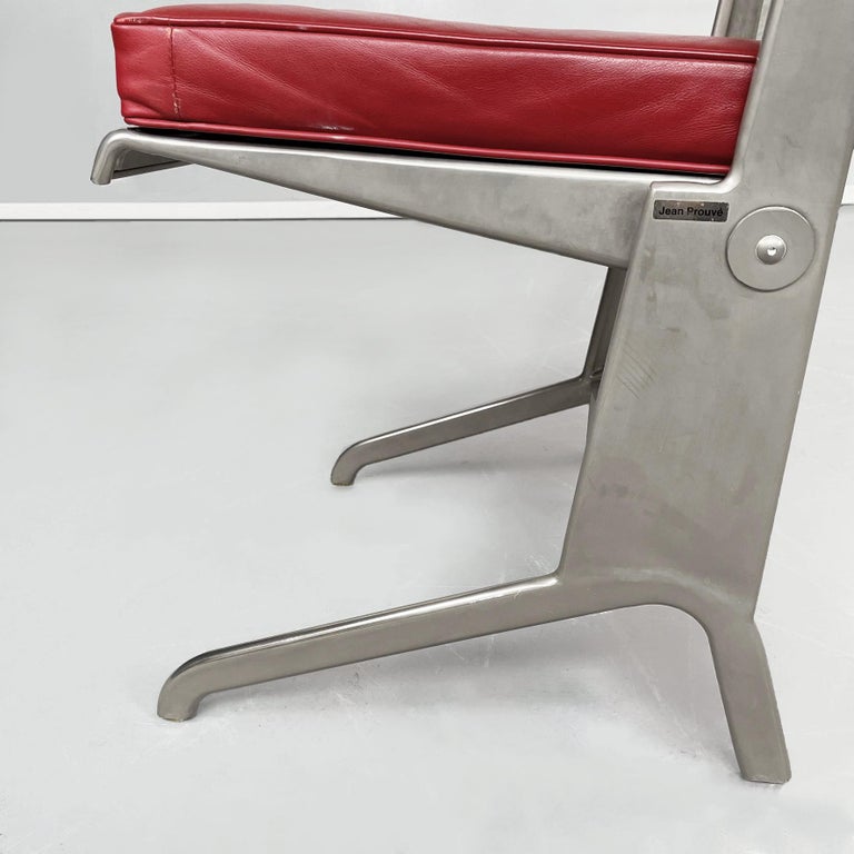 French Mid-Century Red Leather and Steel Chair by Jean Prouvé for Tecta, 1980s For Sale 11