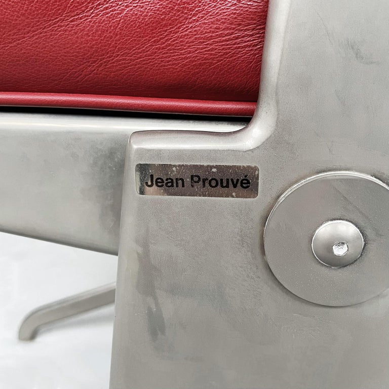 French Mid-Century Red Leather and Steel Chair by Jean Prouvé for Tecta, 1980s For Sale 12