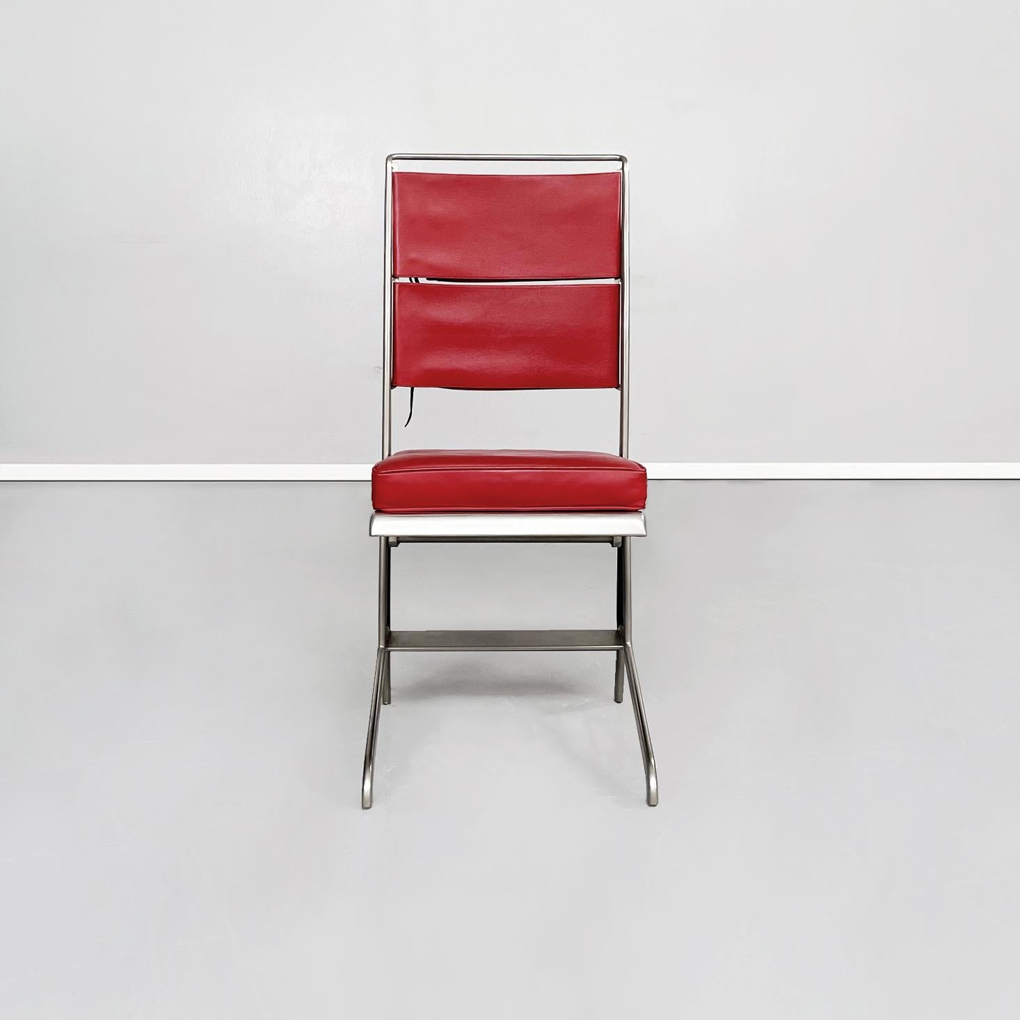French mid-century red leather and steel chair by Jean Prouvé for Tecta, 1980s
Chair with steel structure and resealable seat. The seat is made up of a padded cushion covered in red leather, while the back is made up of two strips of red leather