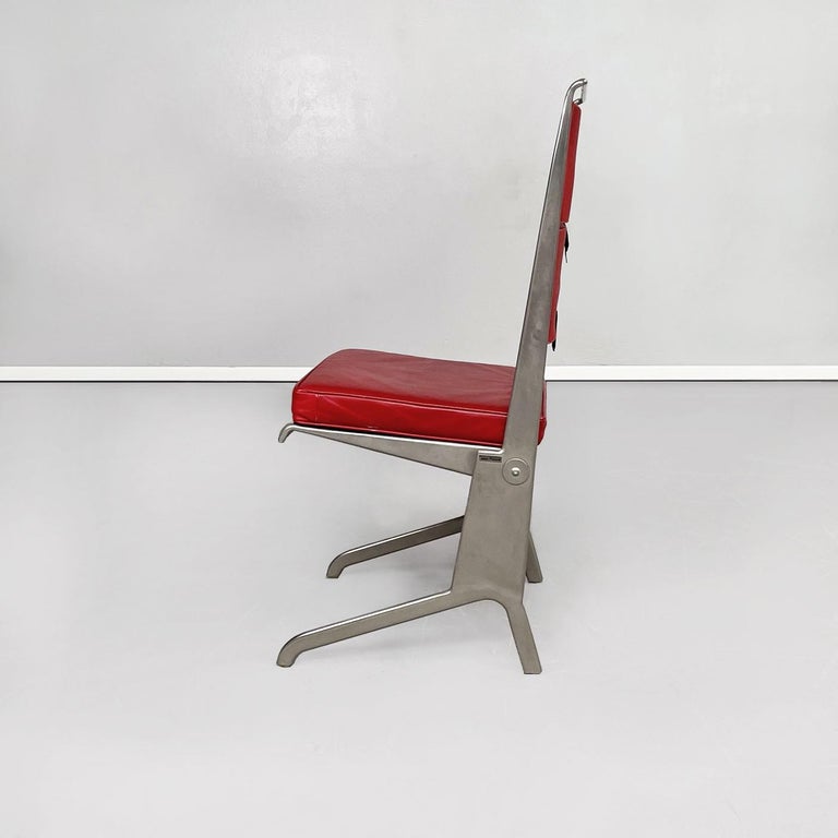 Modern French Mid-Century Red Leather and Steel Chair by Jean Prouvé for Tecta, 1980s For Sale