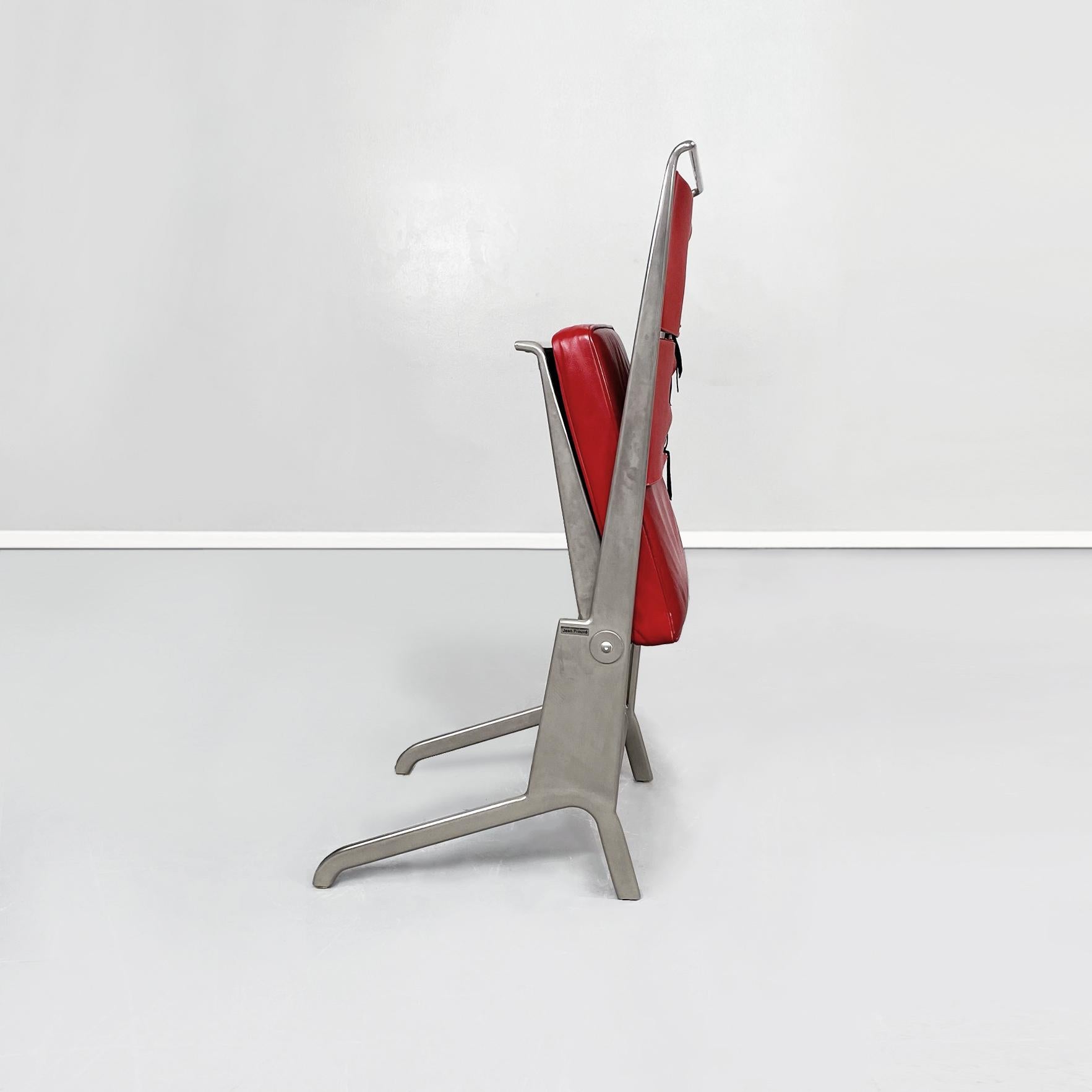 Moderne Chaise française du milieu du siècle en cuir rouge et acier par Jean Prouvé pour Tecta, 1980 en vente