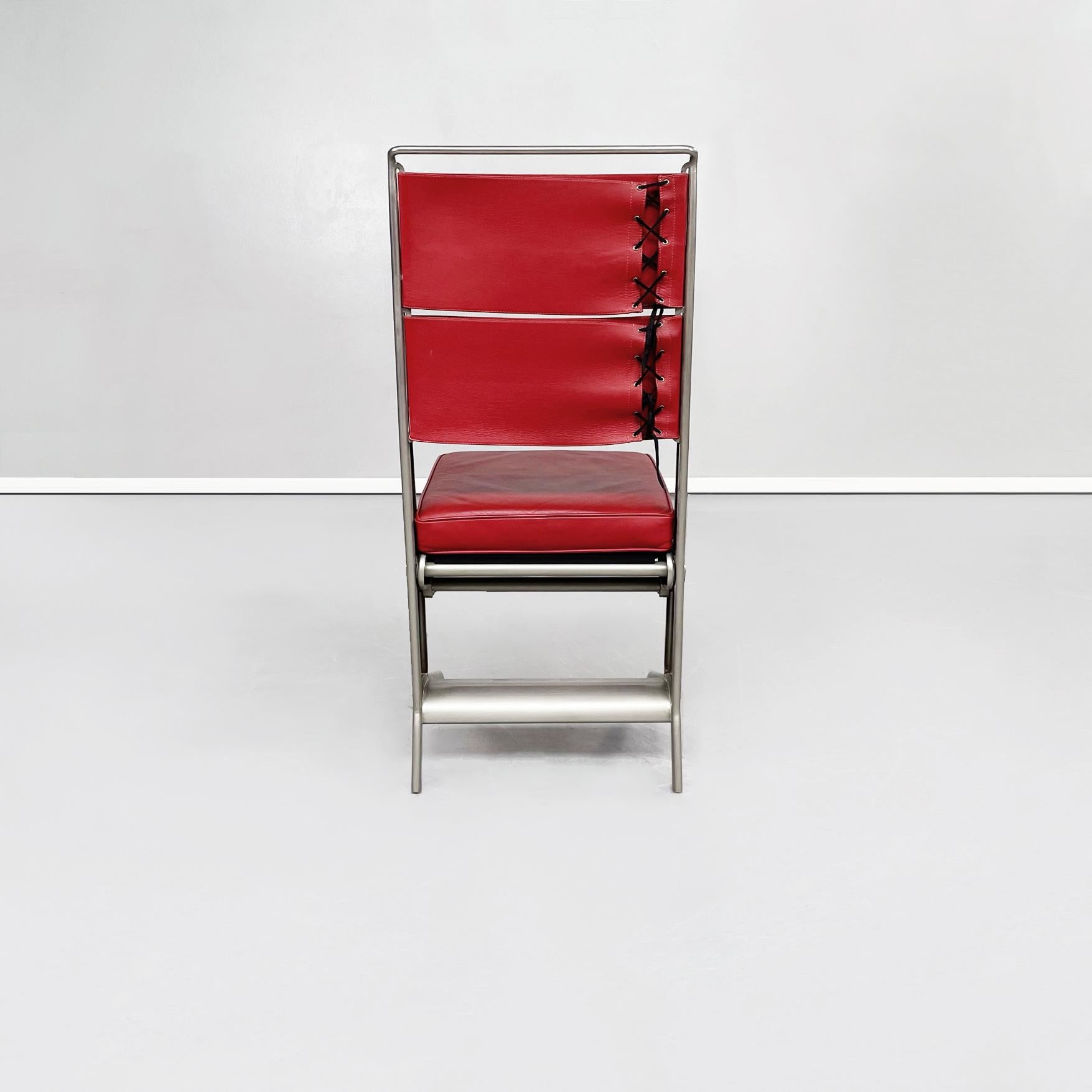 Late 20th Century French Mid-Century Red Leather and Steel Chair by Jean Prouvé for Tecta, 1980s For Sale