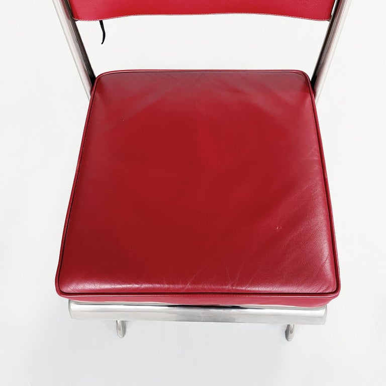 French Mid-Century Red Leather and Steel Chair by Jean Prouvé for Tecta, 1980s For Sale 2