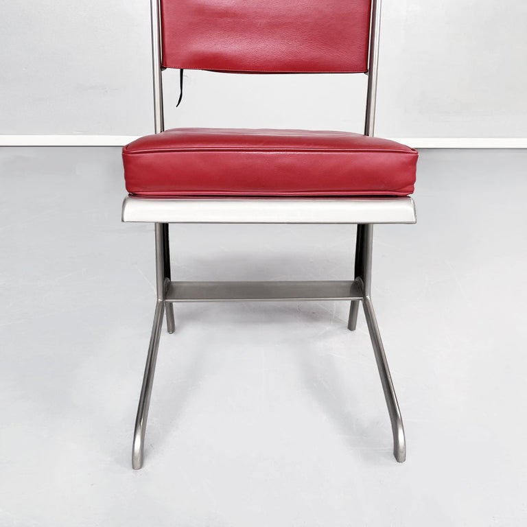 French Mid-Century Red Leather and Steel Chair by Jean Prouvé for Tecta, 1980s For Sale 3