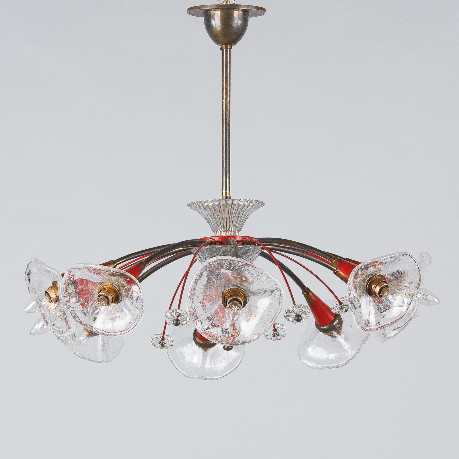 Mid-Century Modern French Midcentury Red Metal 10-Light Chandelier by Lunel