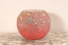 French Mid-Century Red Orb-Shaped Planter