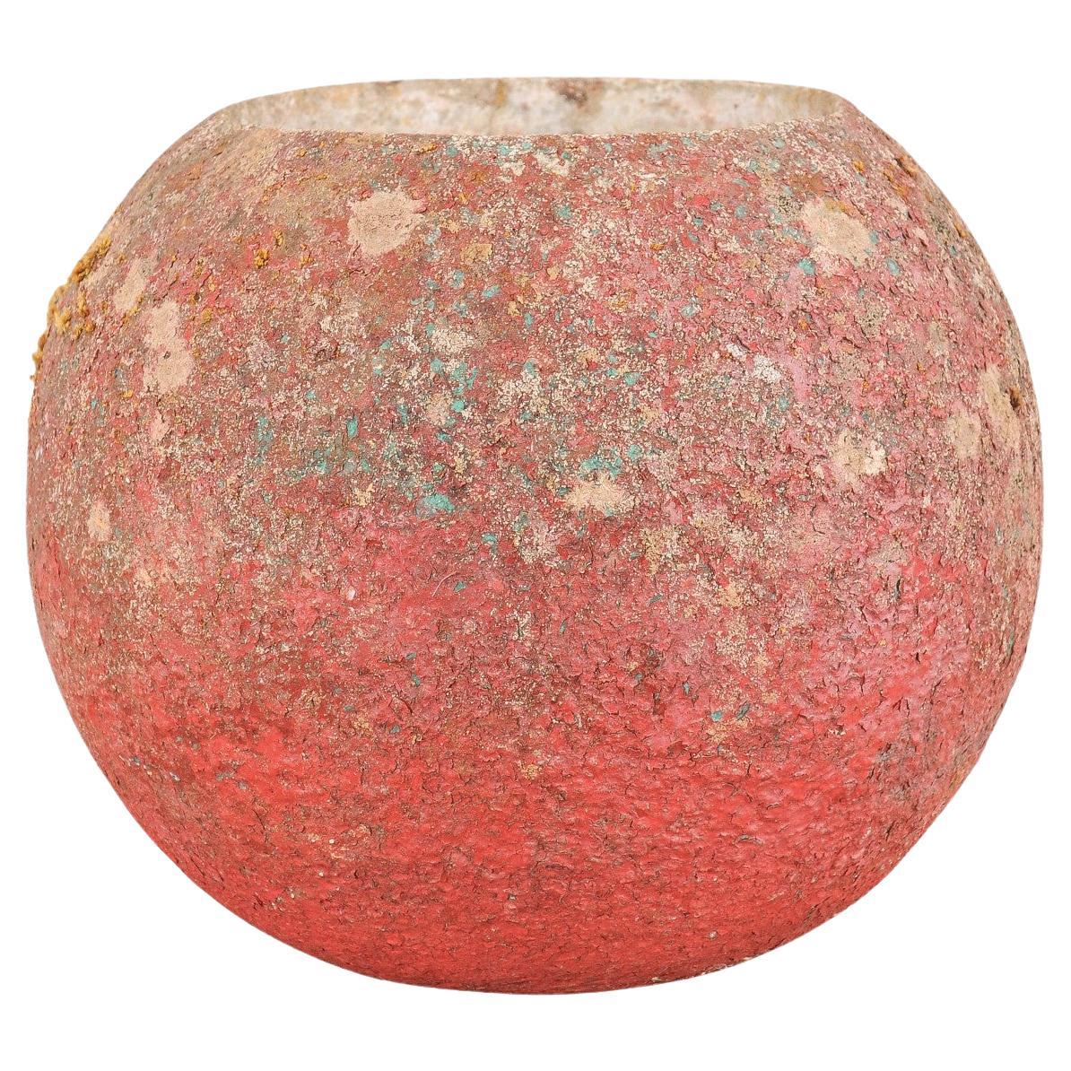 French Mid-Century Red Orb-Shaped Planter