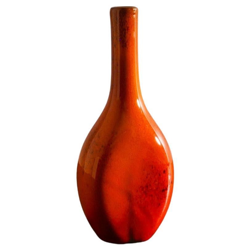 French Mid Century Red Stoneware Ceramic Vase in style of George Jouve, 1950s For Sale