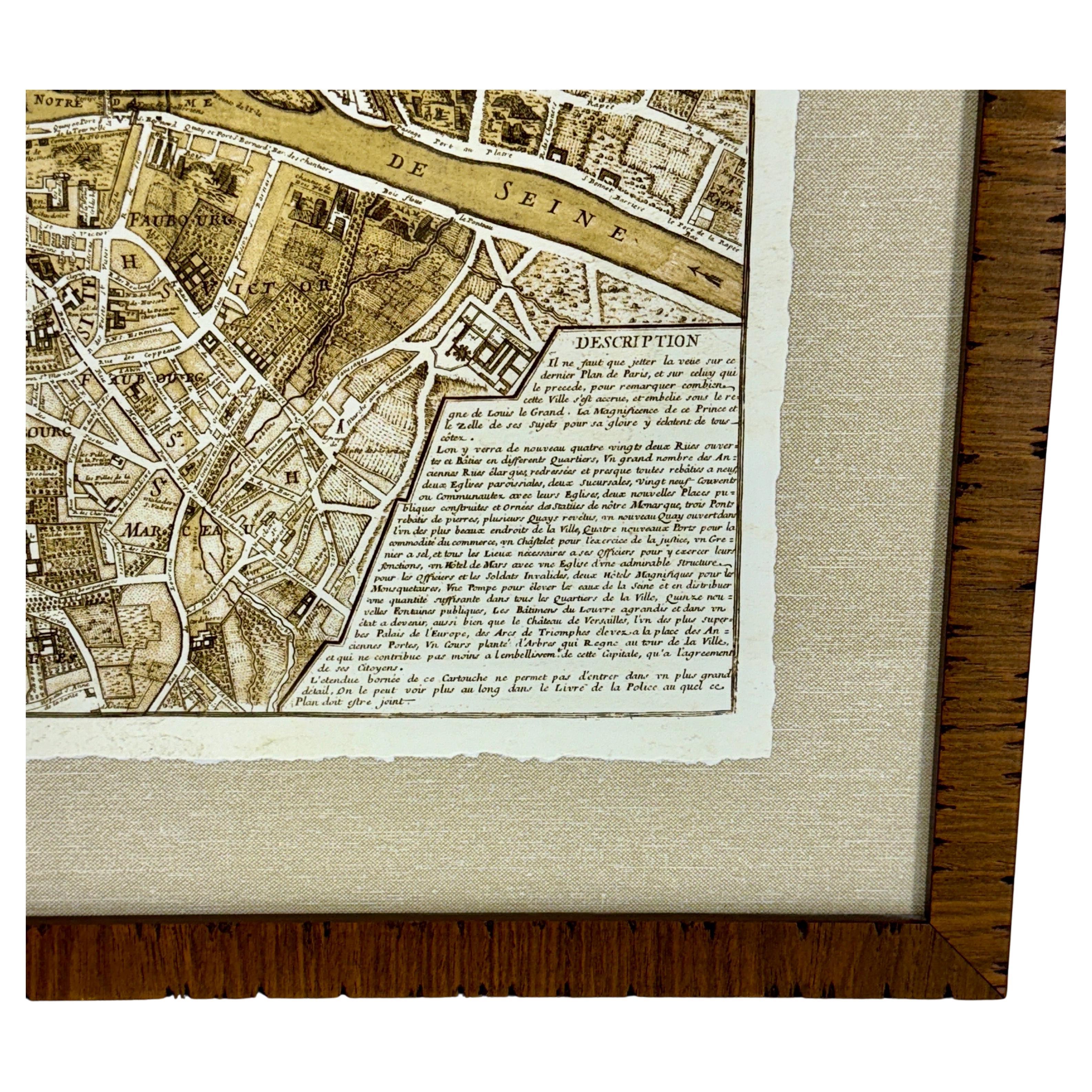 French Mid-Century Reprint of Early 18th Century Map of Paris in Sepia Colors For Sale 3