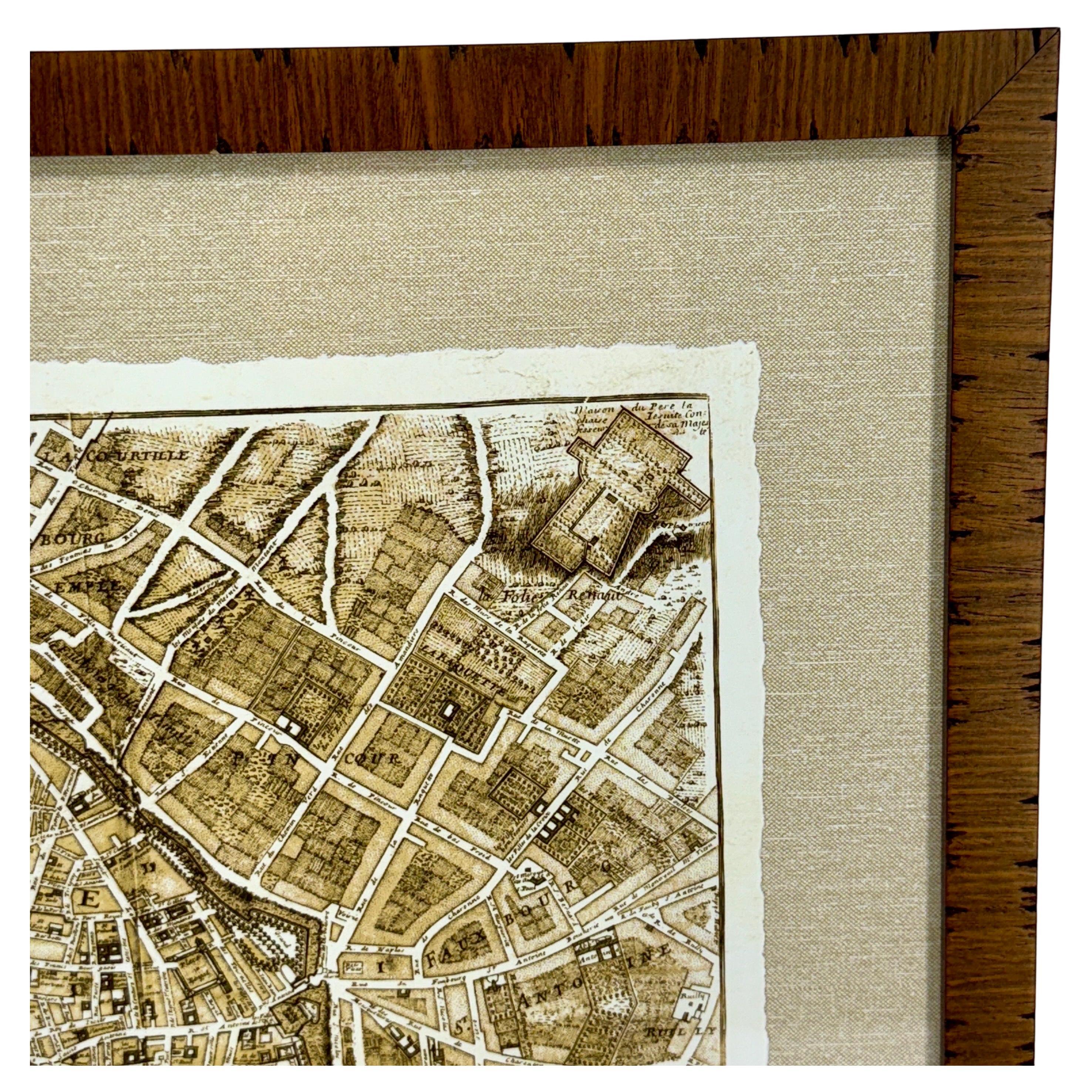 French Mid-Century Reprint of Early 18th Century Map of Paris in Sepia Colors For Sale 6