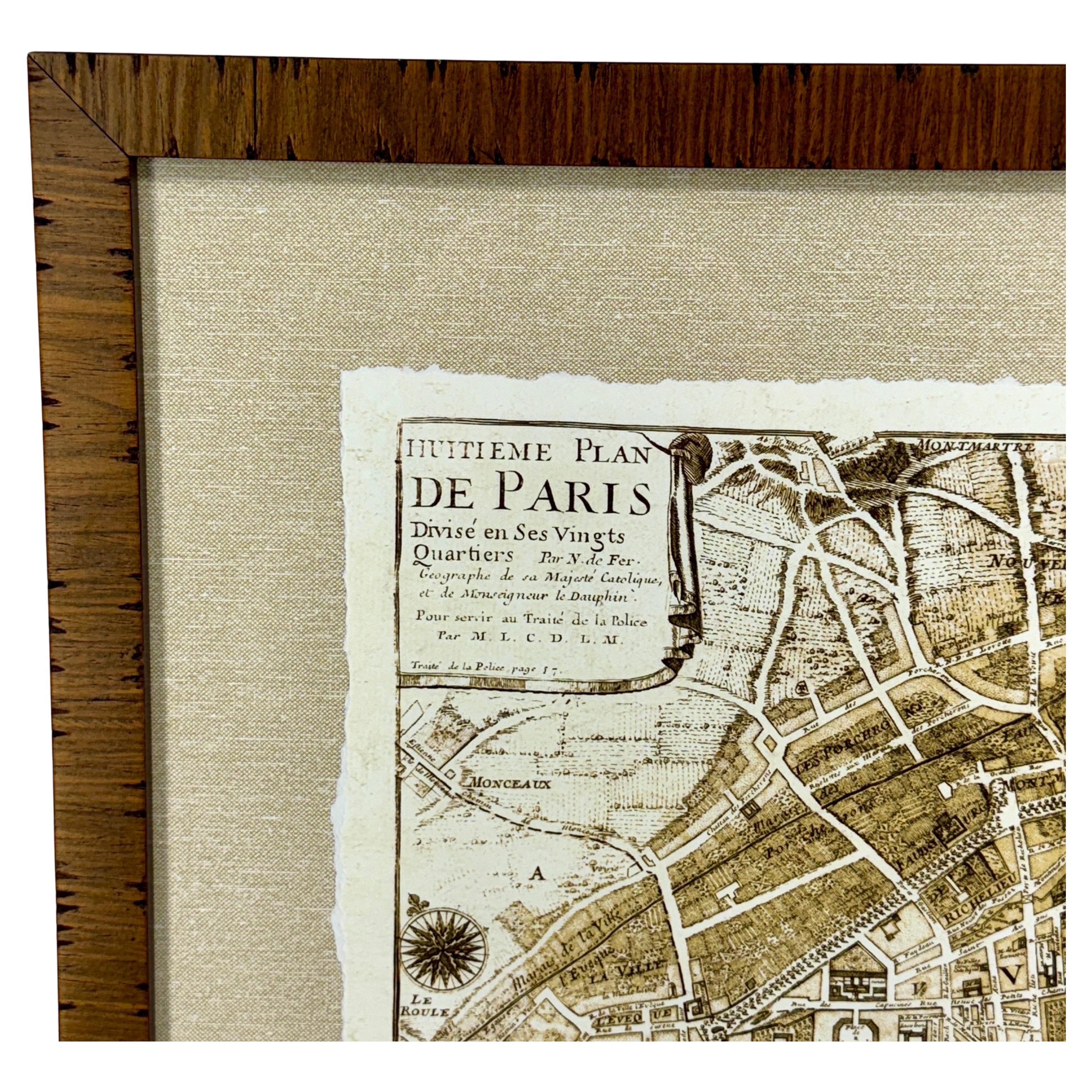 French Mid-Century Reprint of Early 18th Century Map of Paris in Sepia Colors For Sale 7