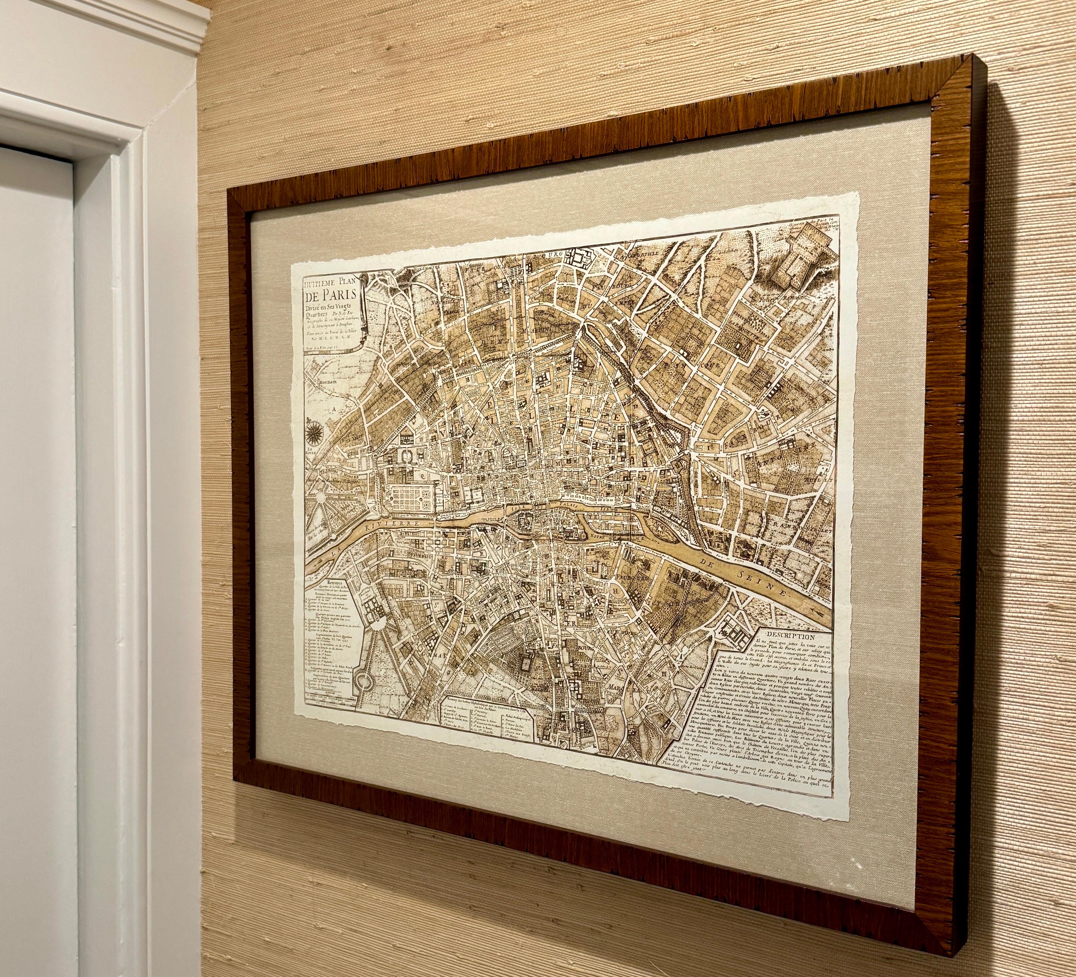 French Mid-Century Reprint of Early 18th Century Map of Paris in Sepia Colors For Sale 9