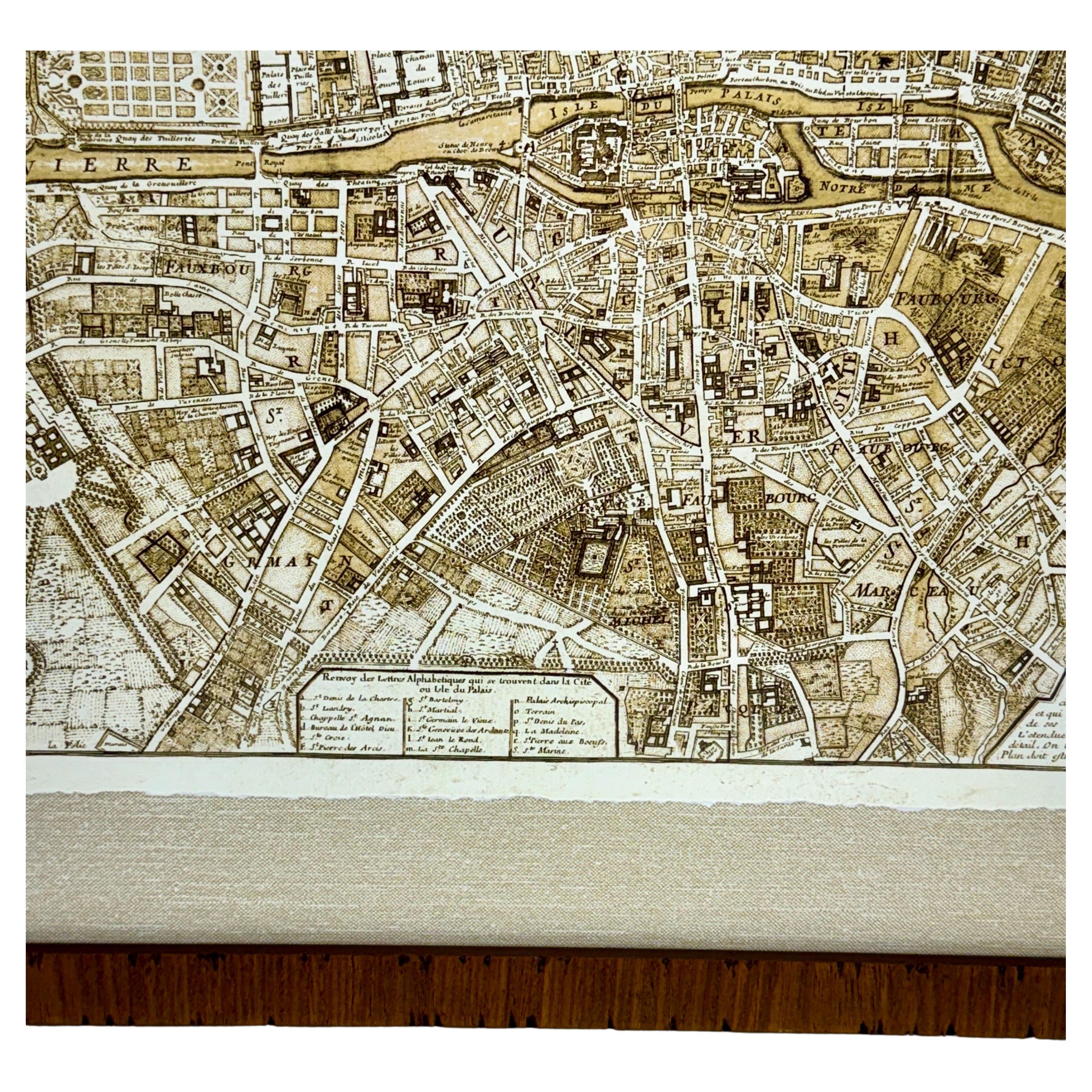 French Mid-Century Reprint of Early 18th Century Map of Paris in Sepia Colors For Sale 1