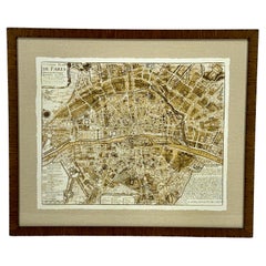 French Mid-Century Reprint of Early 18th Century Map of Paris in Sepia Colors