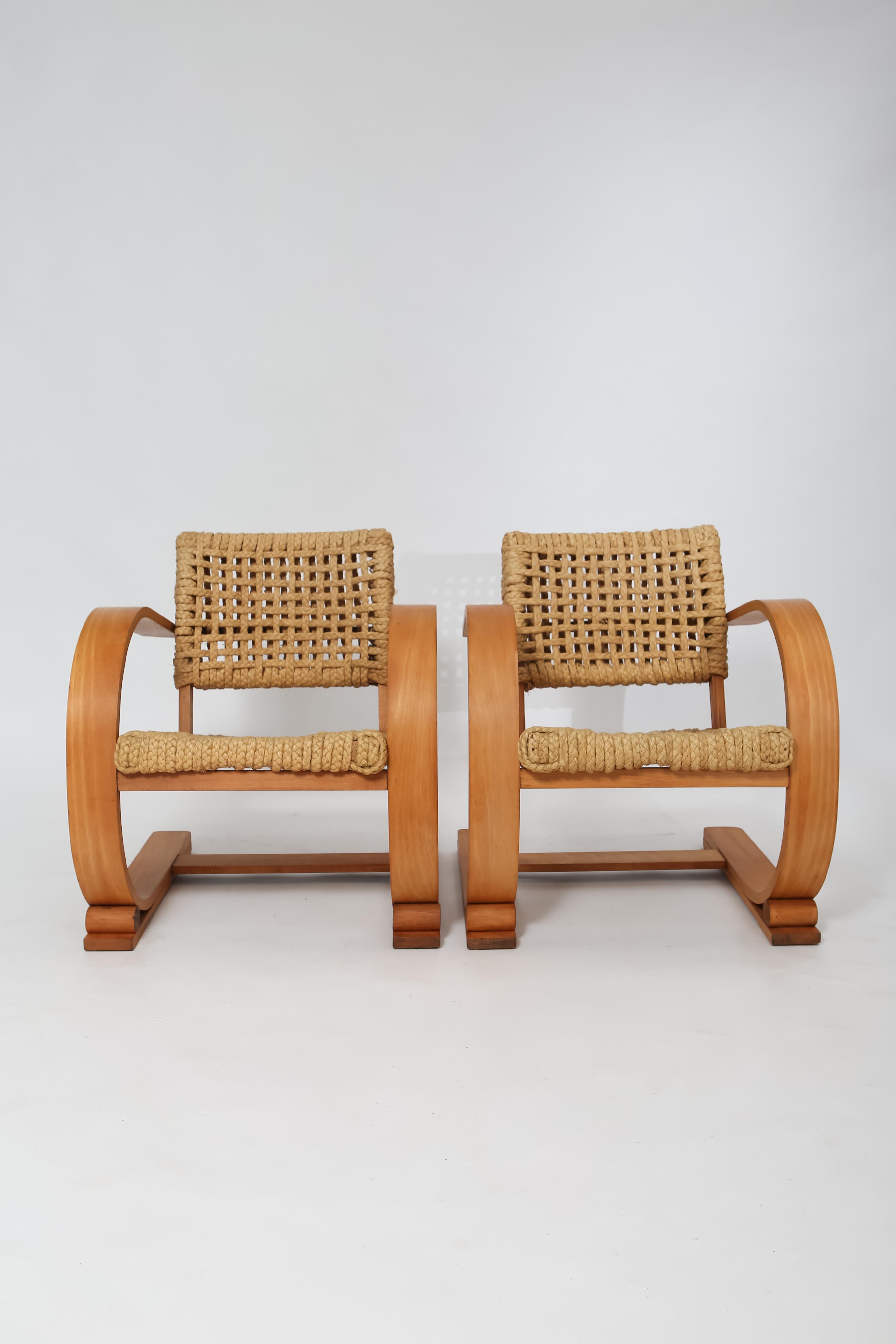 Freischwingende Stühle aus Seil von Audoux & Minet aus der Mitte des Jahrhunderts (Französisch) im Angebot
