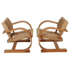 French Midcentury Rope Cantilever Chairs by Audoux & Minet
