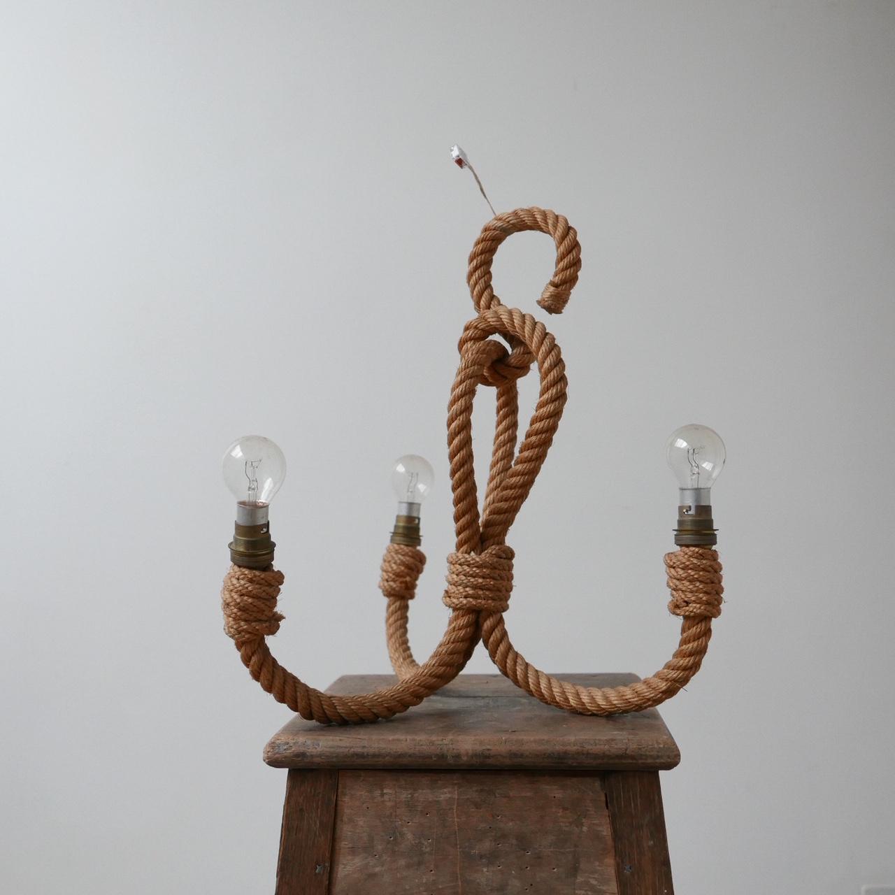 French Midcentury Rope Chandelier by Audoux et Minet 3