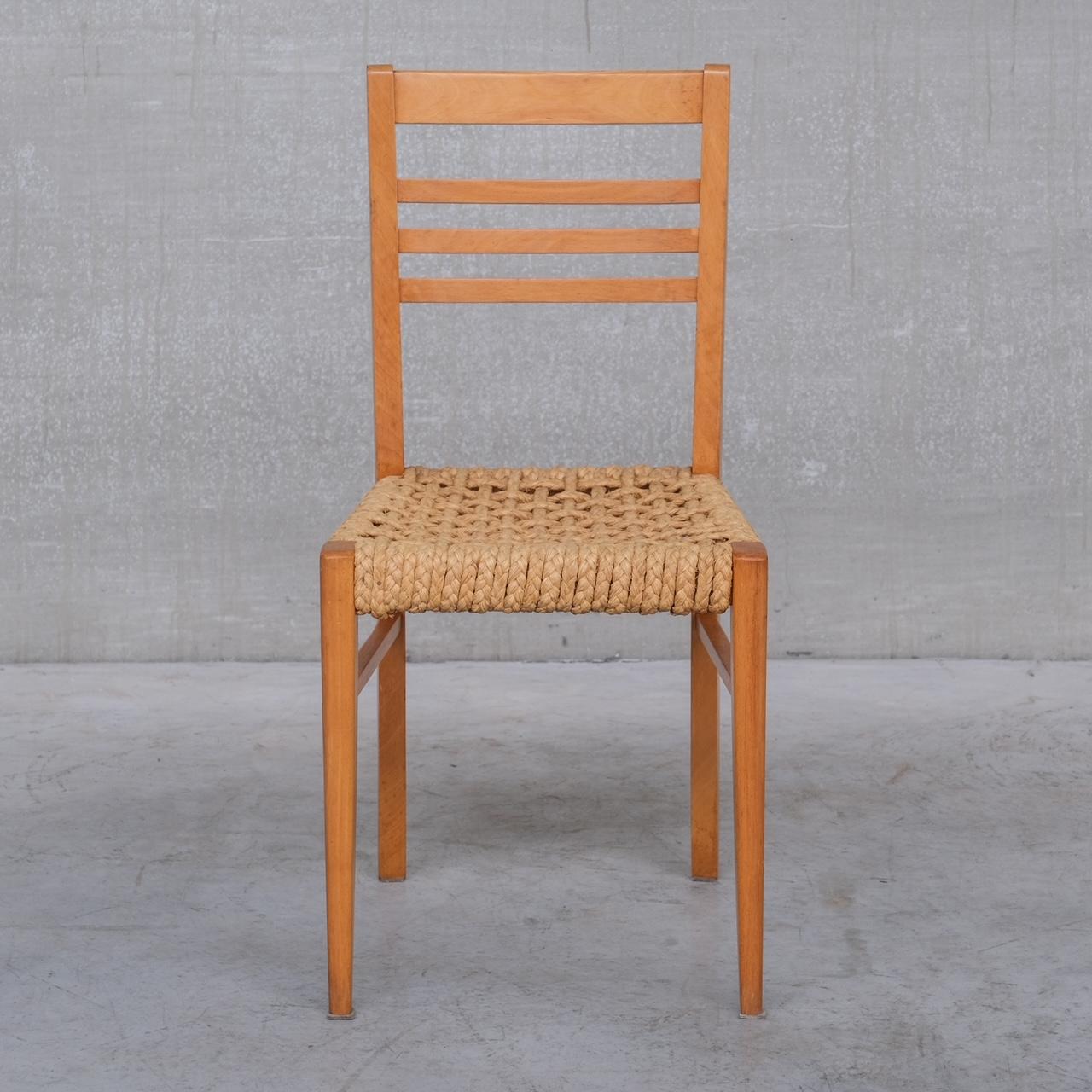 French Mid-Century Rope Dining Chairs Attr. to Audoux-Minet For Sale 1