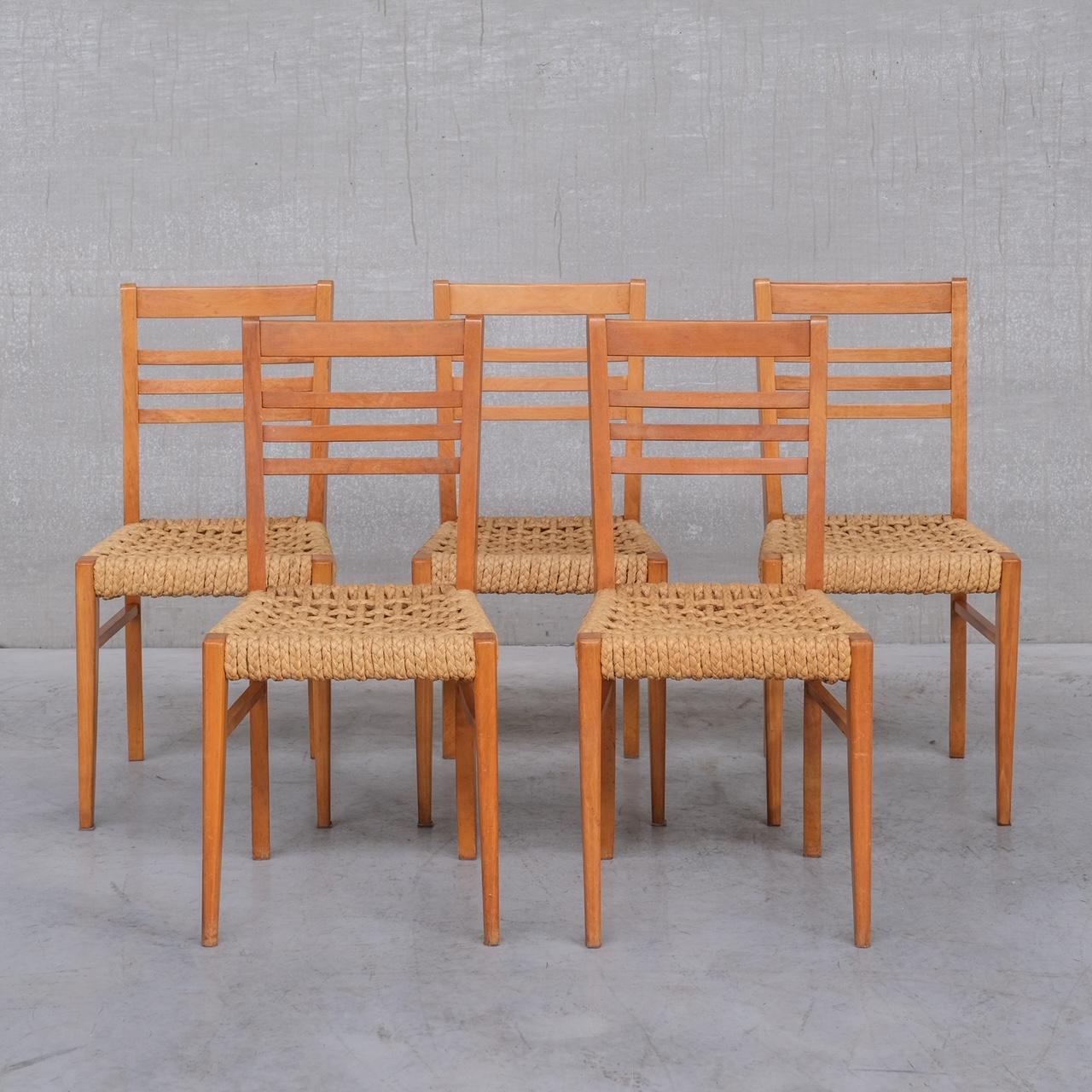 French Mid-Century Rope Dining Chairs Attr. to Audoux-Minet For Sale 2