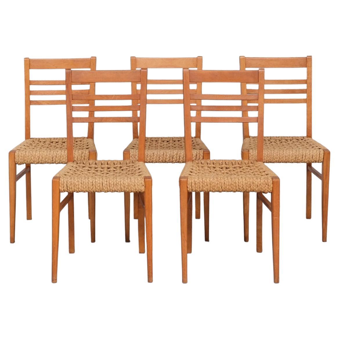 French Mid-Century Rope Dining Chairs Attr. to Audoux-Minet