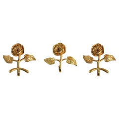 French Mid Century Rose Flower Hooks Gilded Brass C1950s