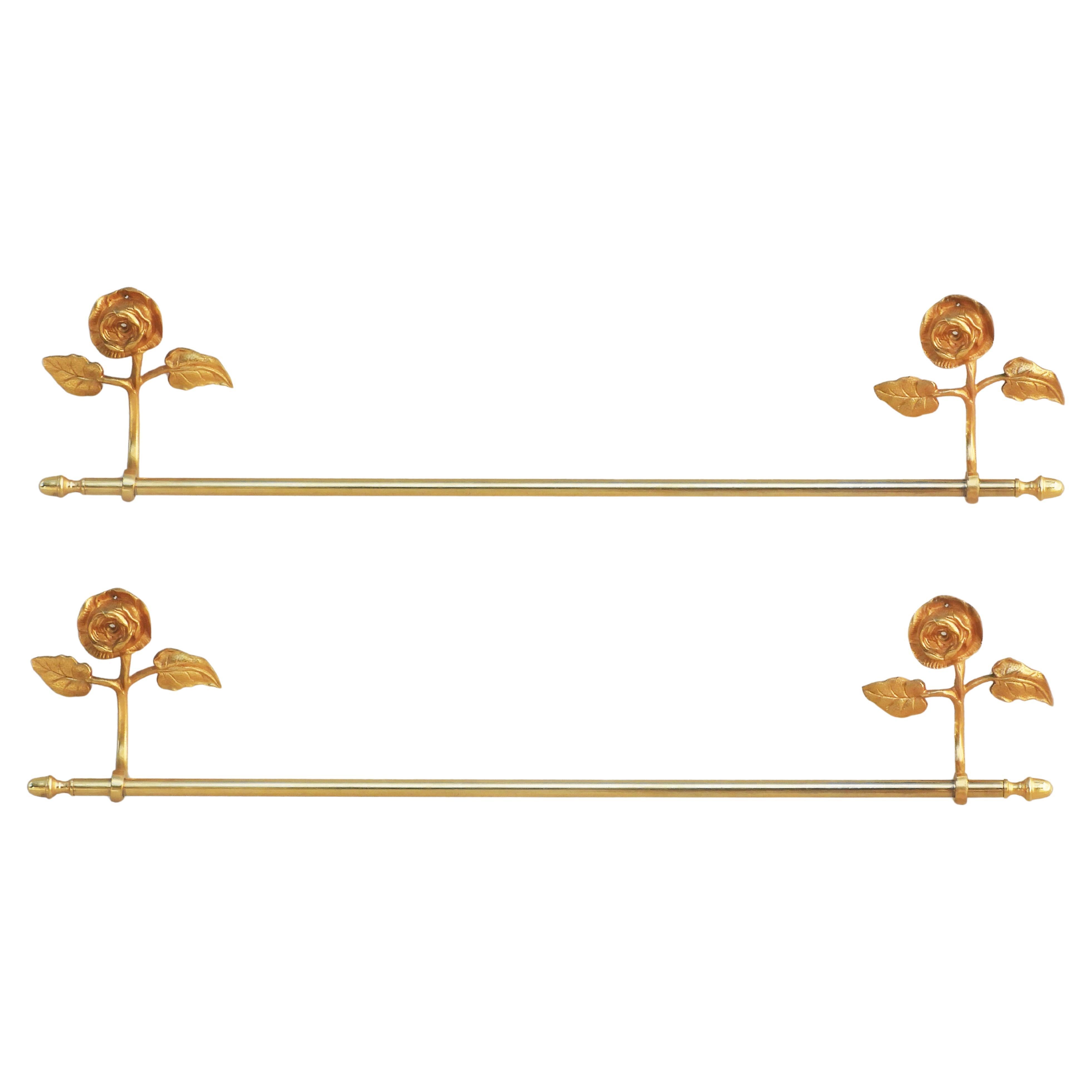 French Mid Century Rose Flower Towel Bar or Rail C1950s (two pieces available)
