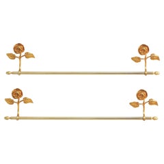 French Mid Century Rose Flower Towel Bar or Rail C1950s (two pieces available)