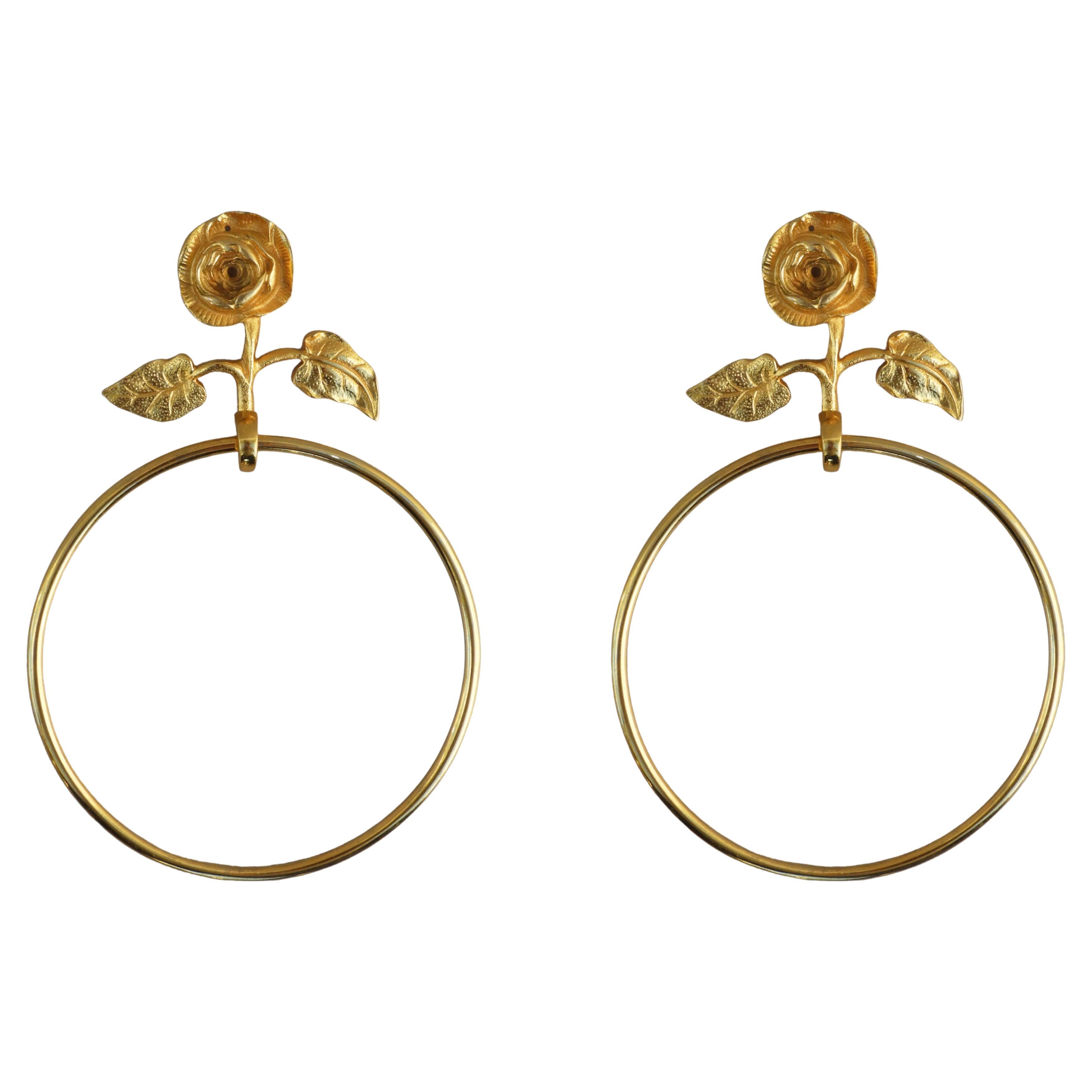 Anello per asciugamani a fiore rosa francese del Mid Century C1950 (due pezzi disponibili)