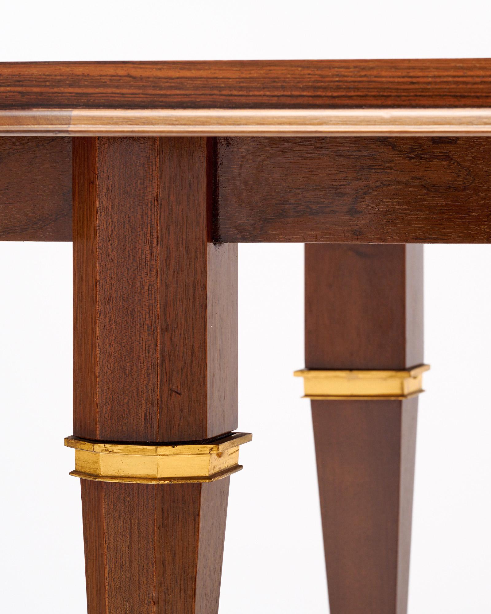 Brass French Mid-Century Rosewood Table For Sale