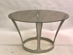 French Midcentury Round Aluminum and Glass Center Dining Table by Boris Tabacoff