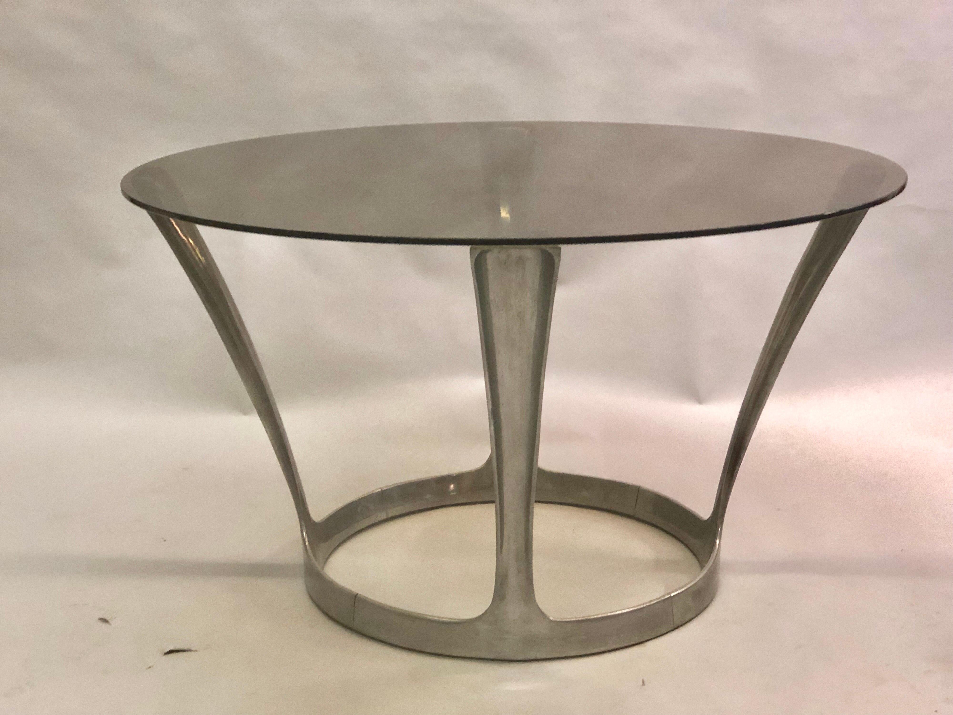 Mid-Century Modern French Midcentury Round Aluminum and Glass Center Dining Table by Boris Tabacoff For Sale