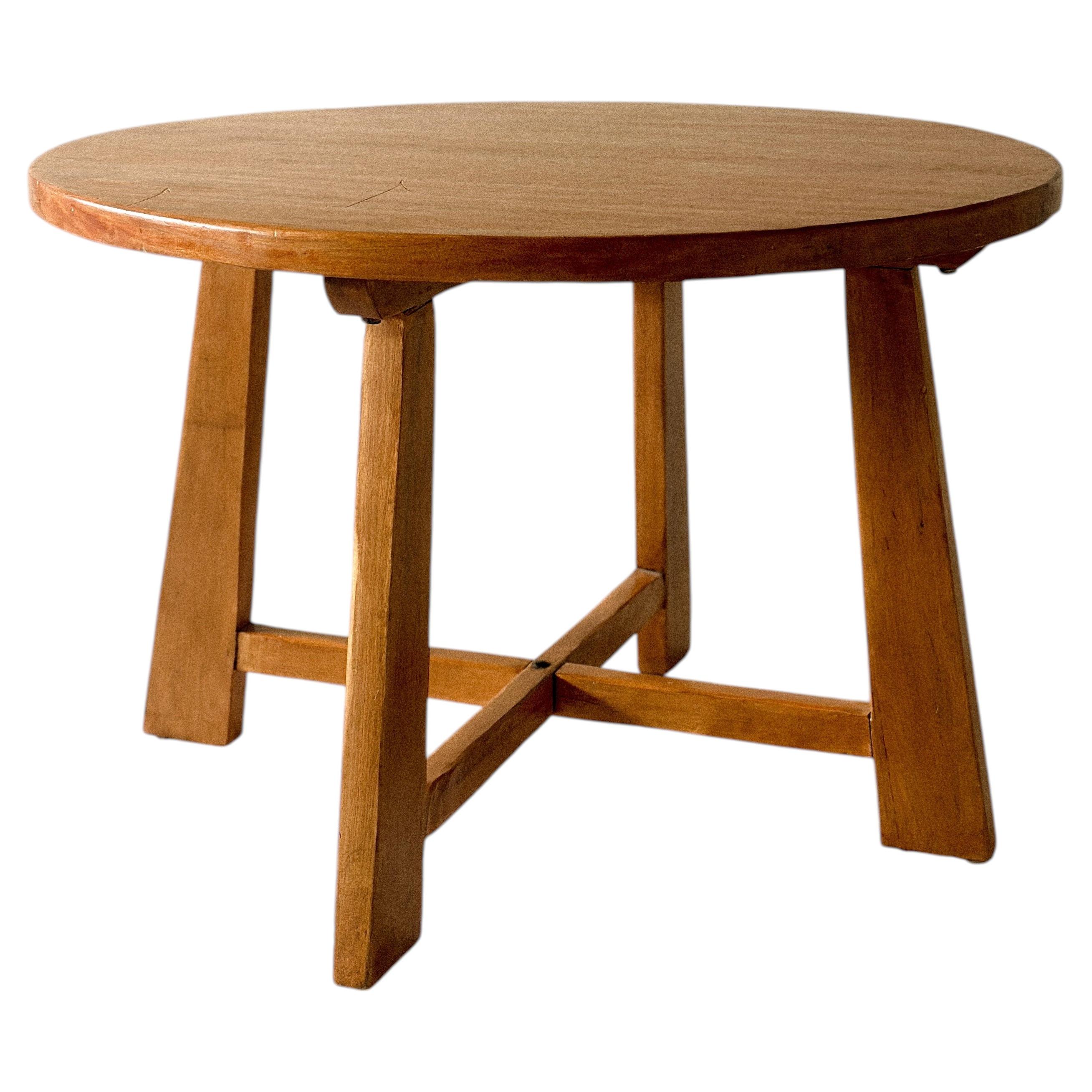 French Mid-Century Round Ash Table, France, c. 1950s