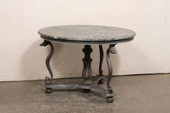 French Mid-Century Round Center Table w/Green Marble Top & Serpent Carved Legs