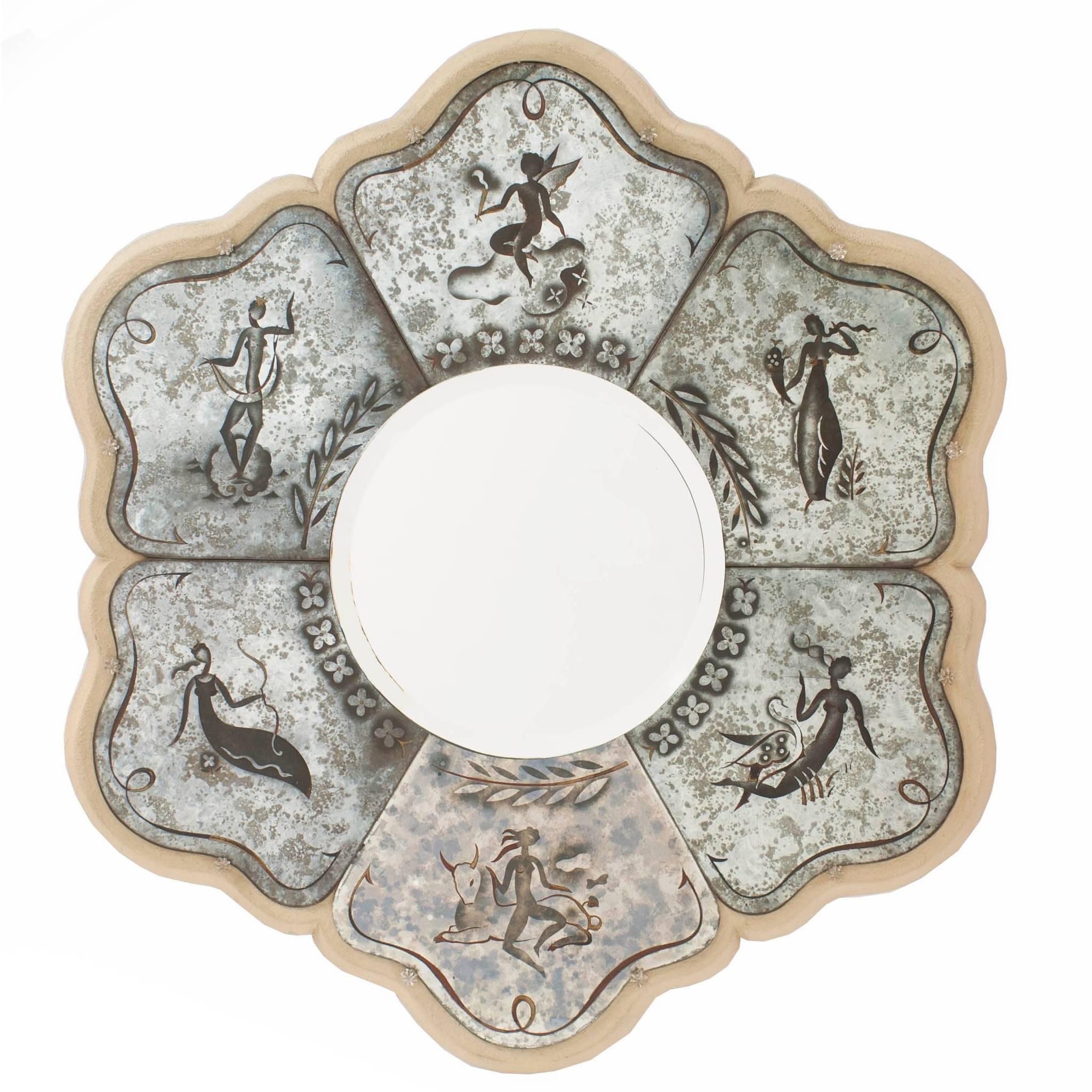 Pierre Lardin French Mid-Century Eglomise Zodiac Wall Mirror For Sale