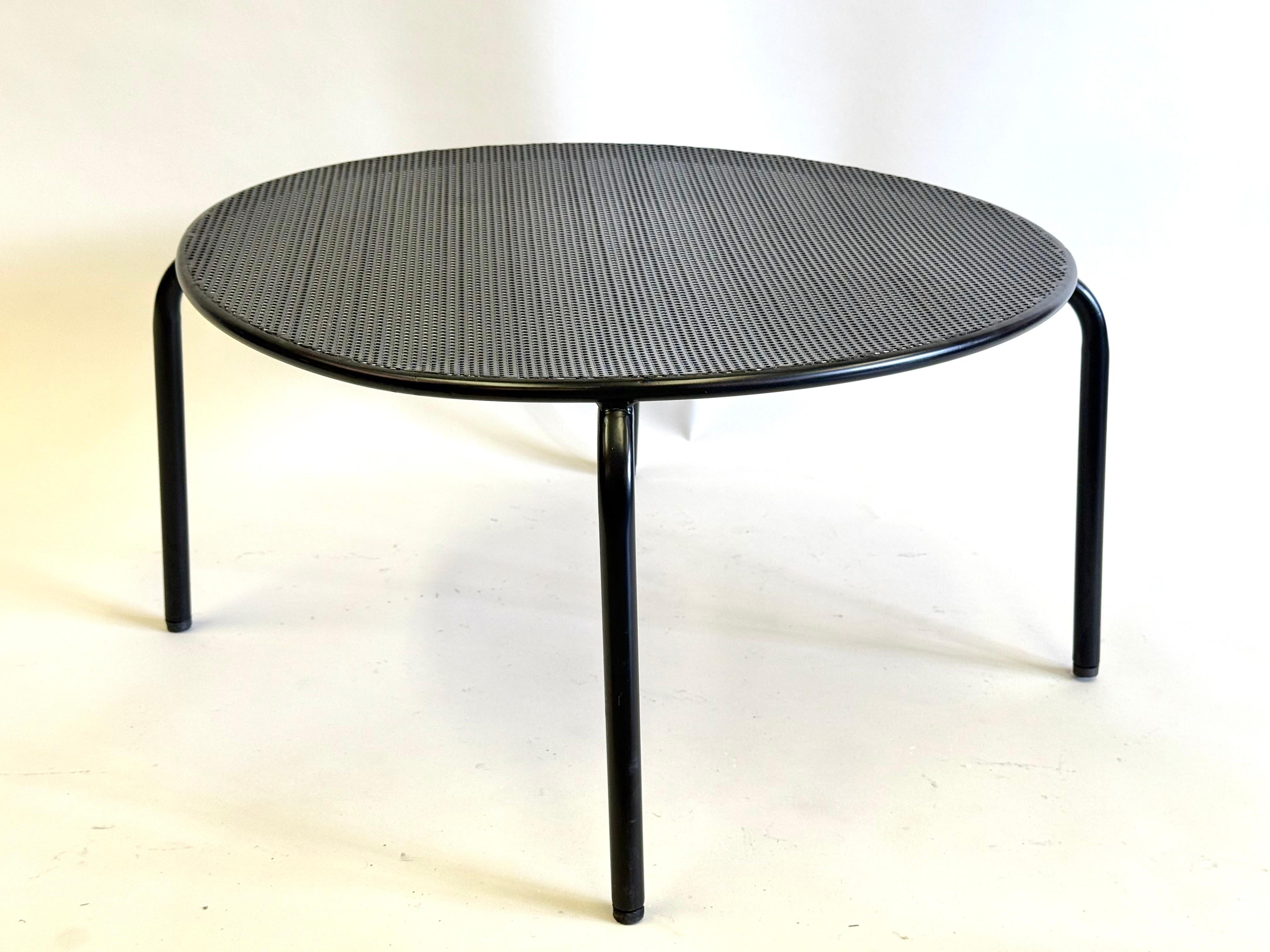 Hand-Crafted French Mid-Century Round Perforated Iron Coffee or Side Tables, Mathieu Margot For Sale