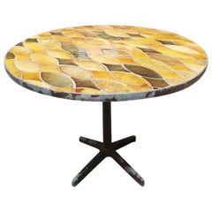 French Midcentury Round Tables with Vallauris Ceramic and Metal Base, 1940s French Midcentury Round Tables with Vallauris Ceramic and Metal Base, 1940s