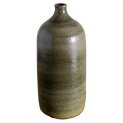 French Mid-Century Sandstone Ceramic Bottle Vase in Green Glaze, 1950s