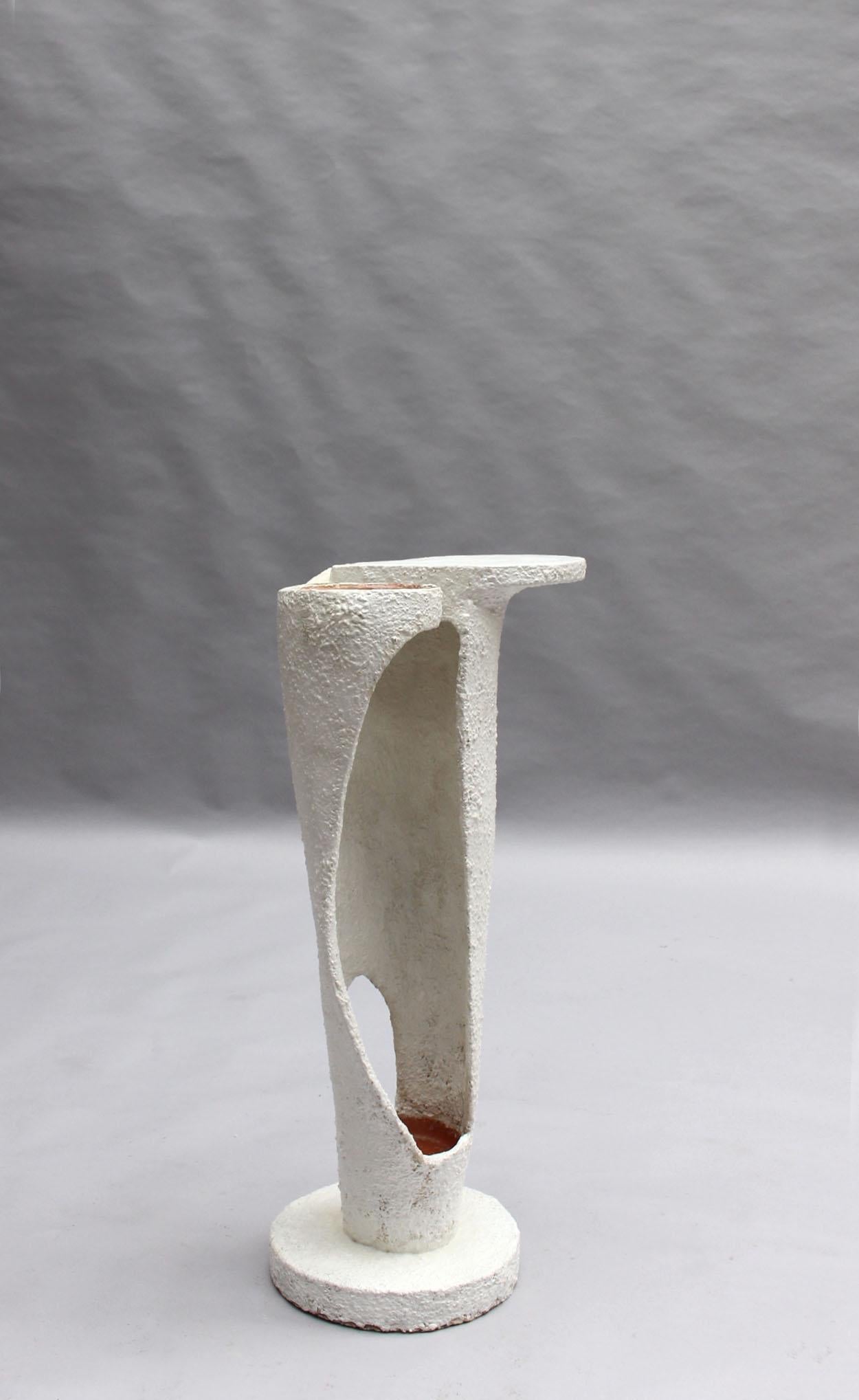 Mid-20th Century French Mid-Century Sculptural Roughcast-painted Terracotta Plant Holder For Sale
