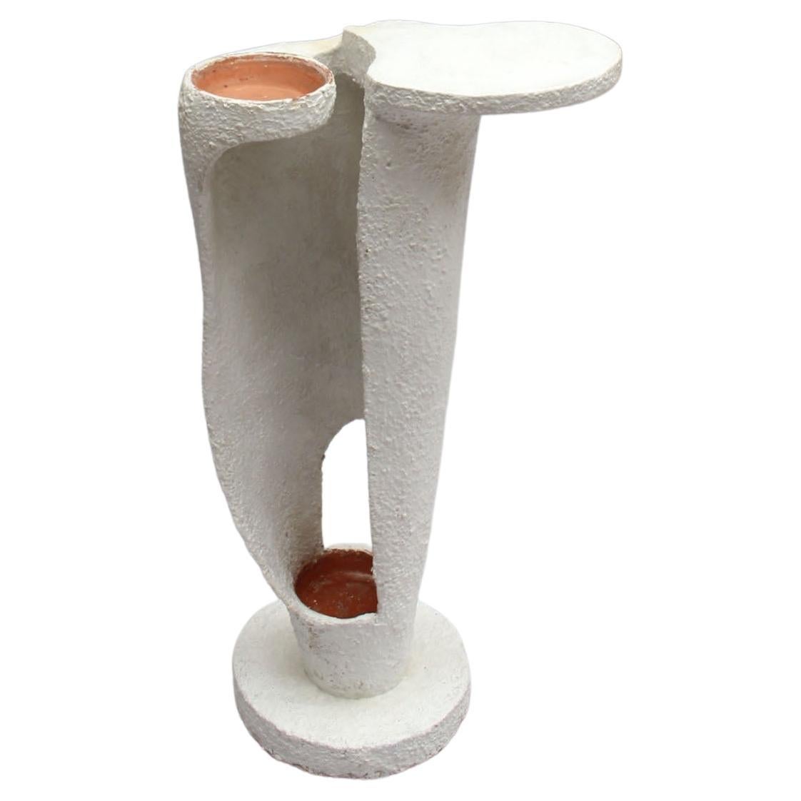 French Mid-Century Sculptural Roughcast-painted Terracotta Plant Holder For Sale