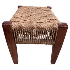 French Mid-Century Seagrass Rope Footstool, Audoux-Minet Style, 1950s